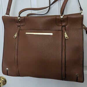 Steve Madden Brown Faux Leather Large Crossbody Bag Purse Shoulder Bag .